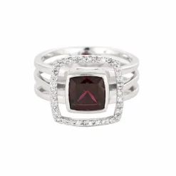 Bague moderne or gris, grenat et diamants