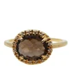 Bague moderne or jaune, diamants et quartz fumé