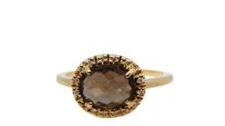Bague moderne or jaune, diamants et quartz fumé