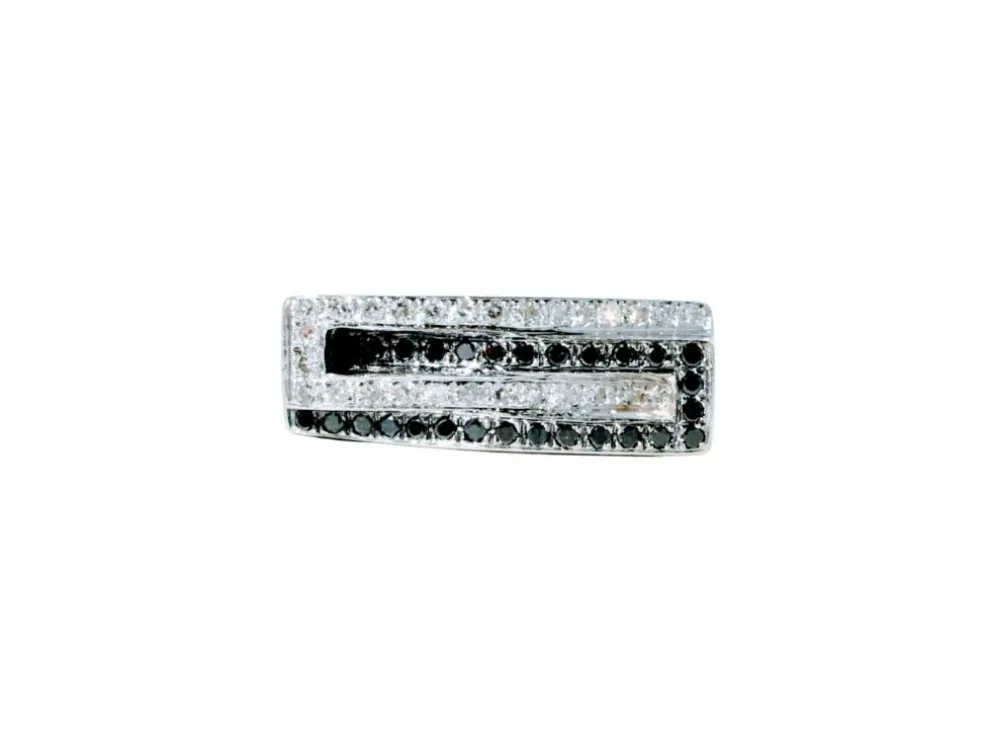 Bague moderniste en or blanc et diamants noirs et blanc