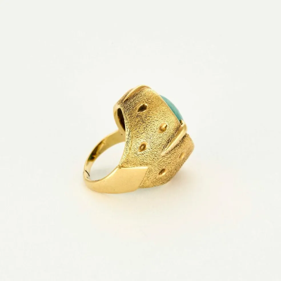 Bague moderniste en or jaune et amazonite