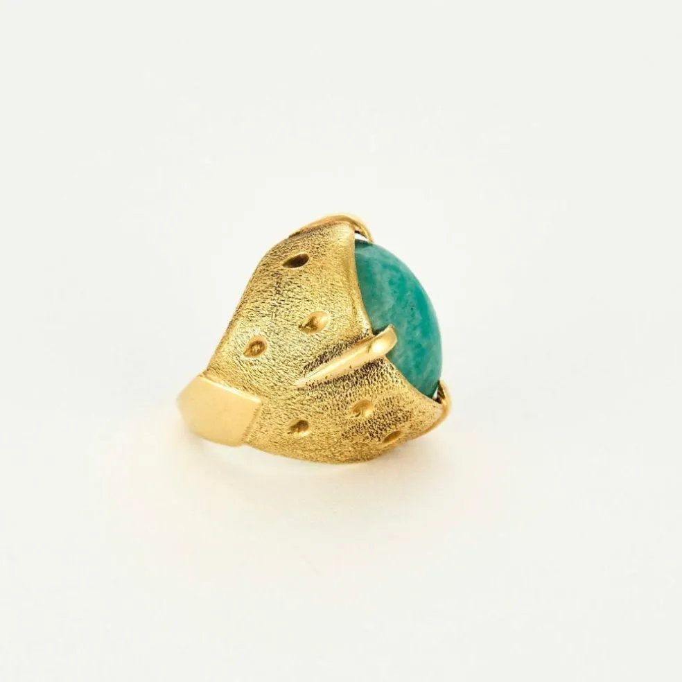 Bague moderniste en or jaune et amazonite