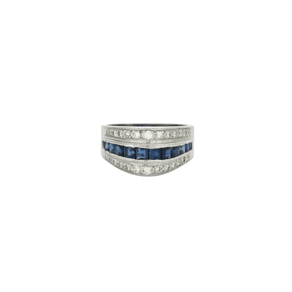 Bague Moderniste Or blanc Saphirs Diamants