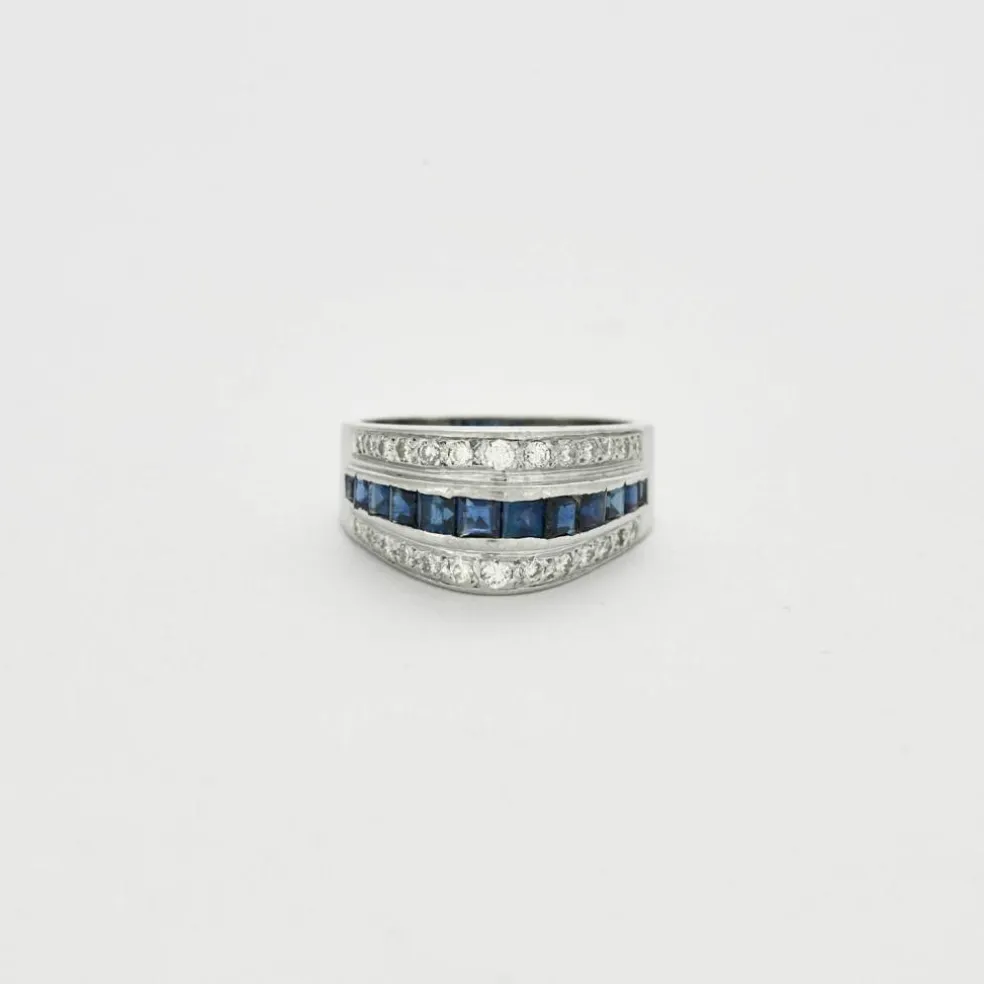 Bague Moderniste Or blanc Saphirs Diamants