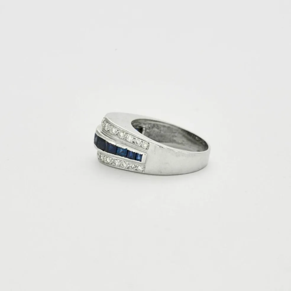 Bague Moderniste Or blanc Saphirs Diamants