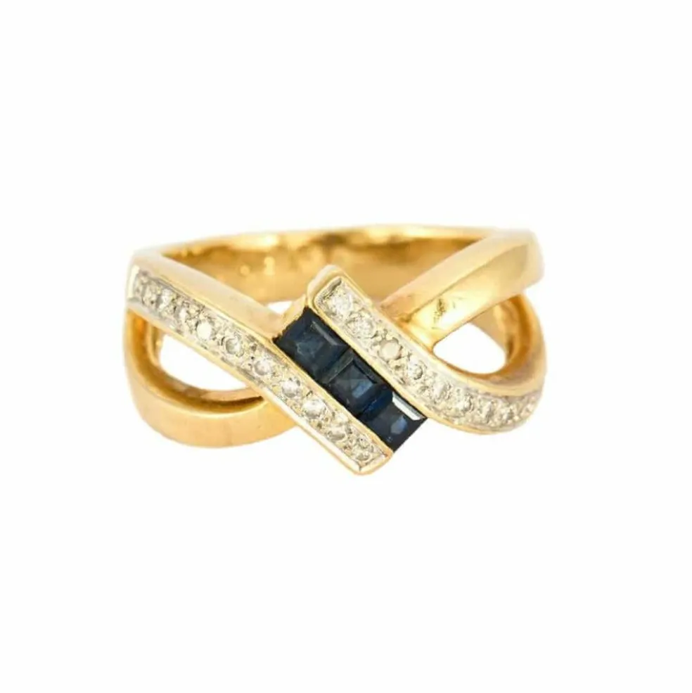 Bague Moderniste or jaune Saphirs et Diamants