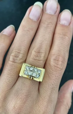 Bague modèle Tank d'époque 1940/50 or bicolore diamants