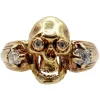 Bague momento mori antique or jaune 14k tête de mort et diamants taille anciennes