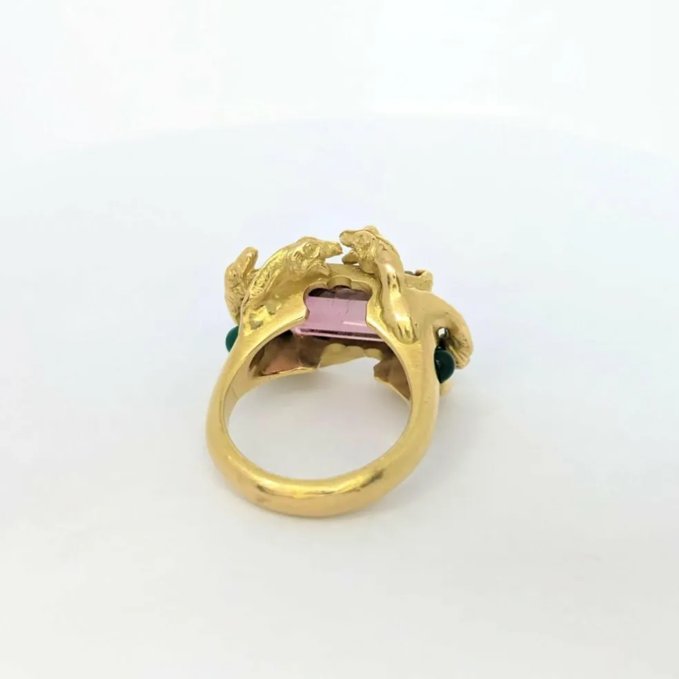 Bague motif Animalier or jaune et tourmaline