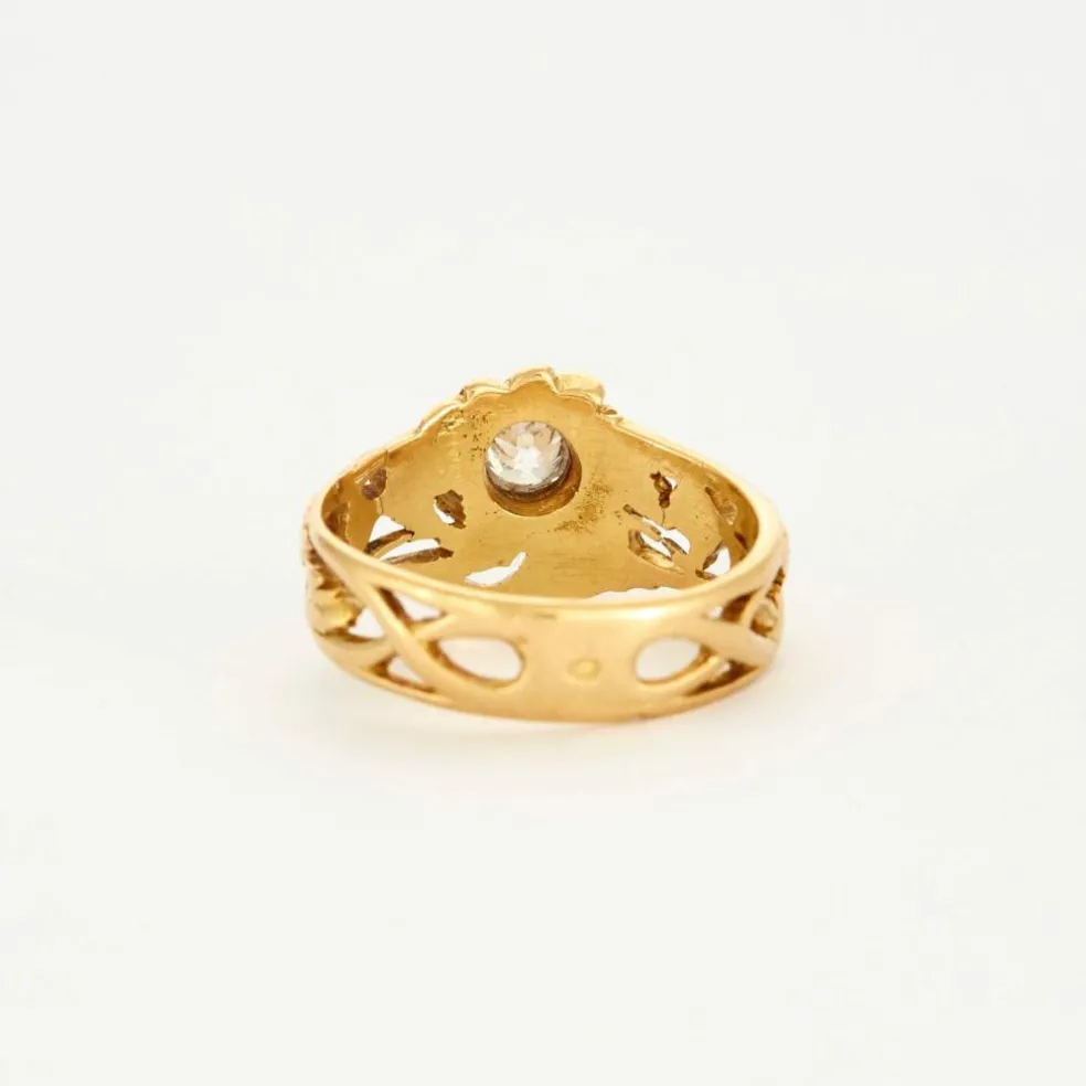 Bague motif floral or jaune et diamant