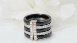 Bague multi anneaux en Or blanc et céramique