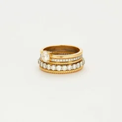 Bague multi-anneaux torsadé or jaune platine diamants