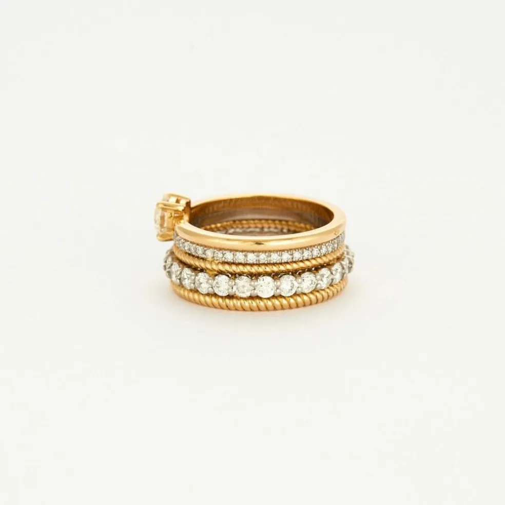 Bague multi-anneaux torsadé or jaune platine diamants