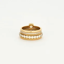 Bague multi-anneaux torsadé or jaune platine diamants
