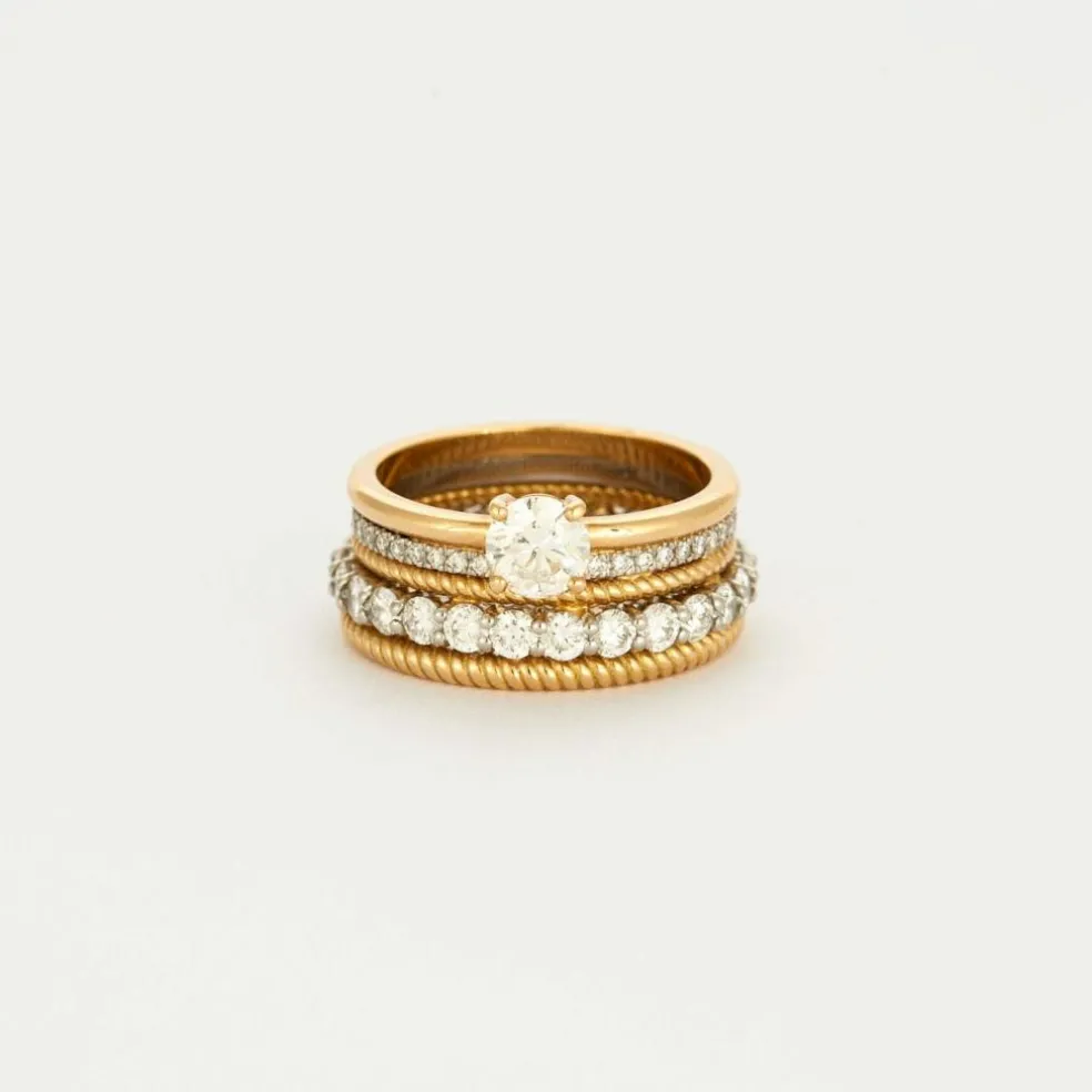 Bague multi-anneaux torsadé or jaune platine diamants