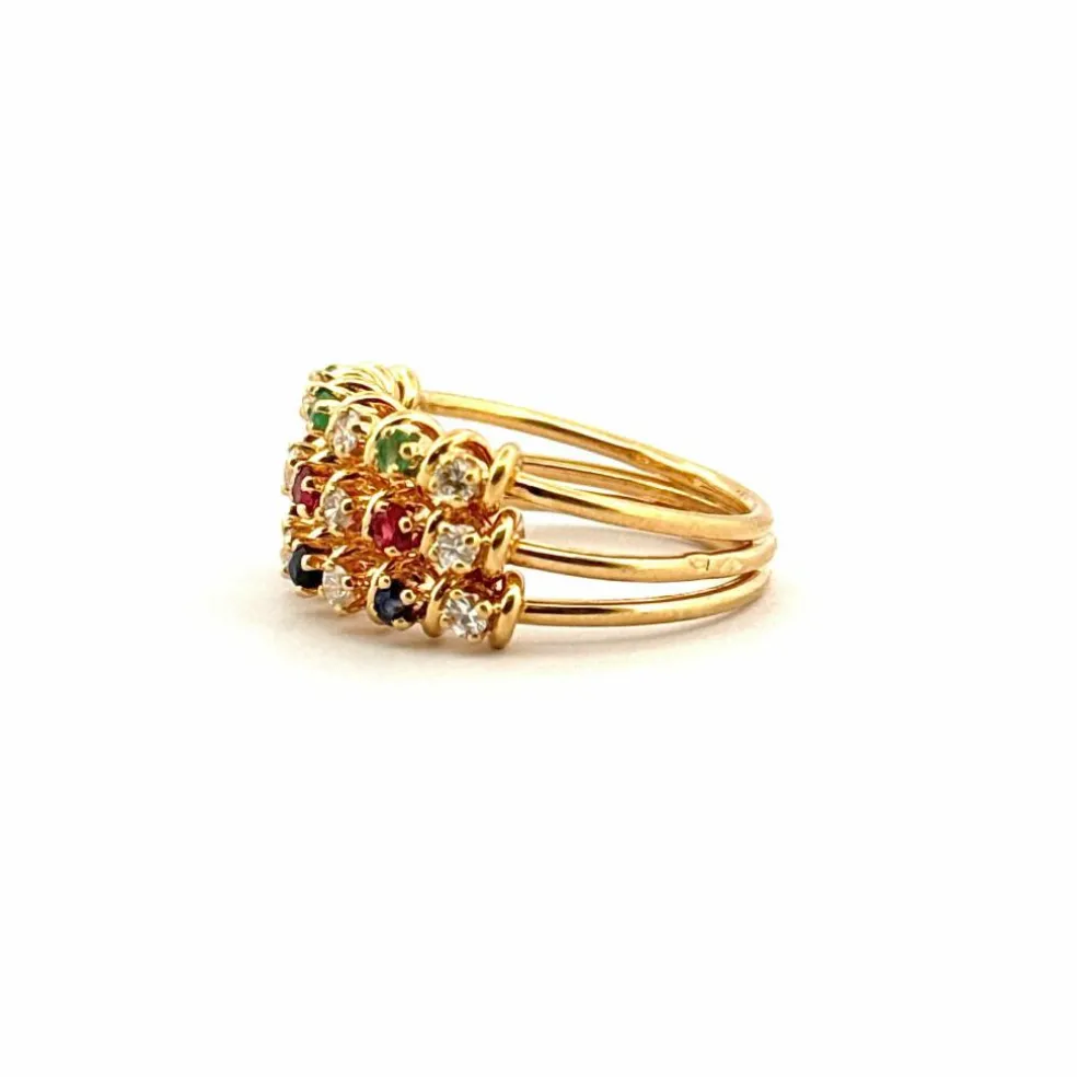 Bague multi-pierres spirales or jaune