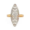 Bague Navette Antique Edwardienne Diamant Couronne Or 18 carats Platine