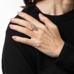 Bague Navette Antique Edwardienne Diamant Couronne Or 18 carats Platine