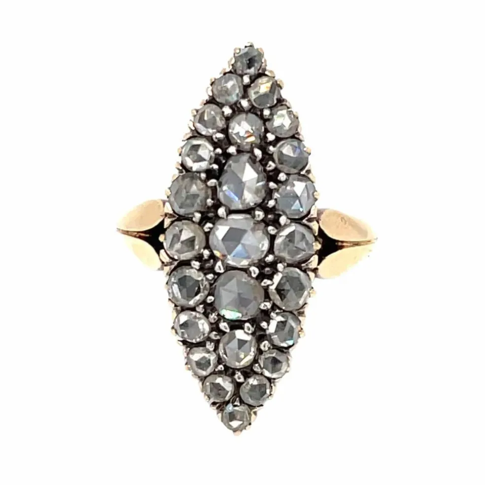 Bague Navette Belle Époque Diamants Or et Argent