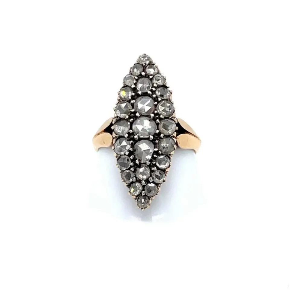 Bague Navette Belle Époque Diamants Or et Argent