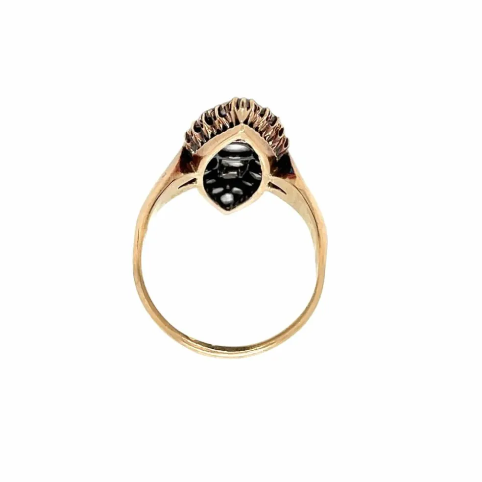 Bague Navette Belle Époque Diamants Or et Argent