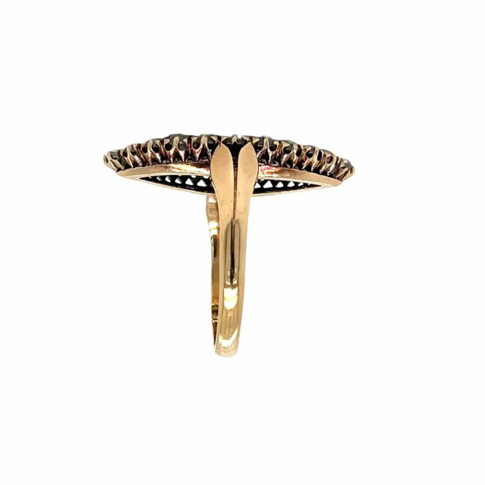 Bague Navette Belle Époque Diamants Or et Argent