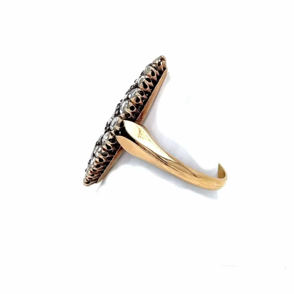 Bague Navette Belle Époque Diamants Or et Argent