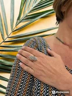 Bague Navette Belle Époque Diamants Or et Argent