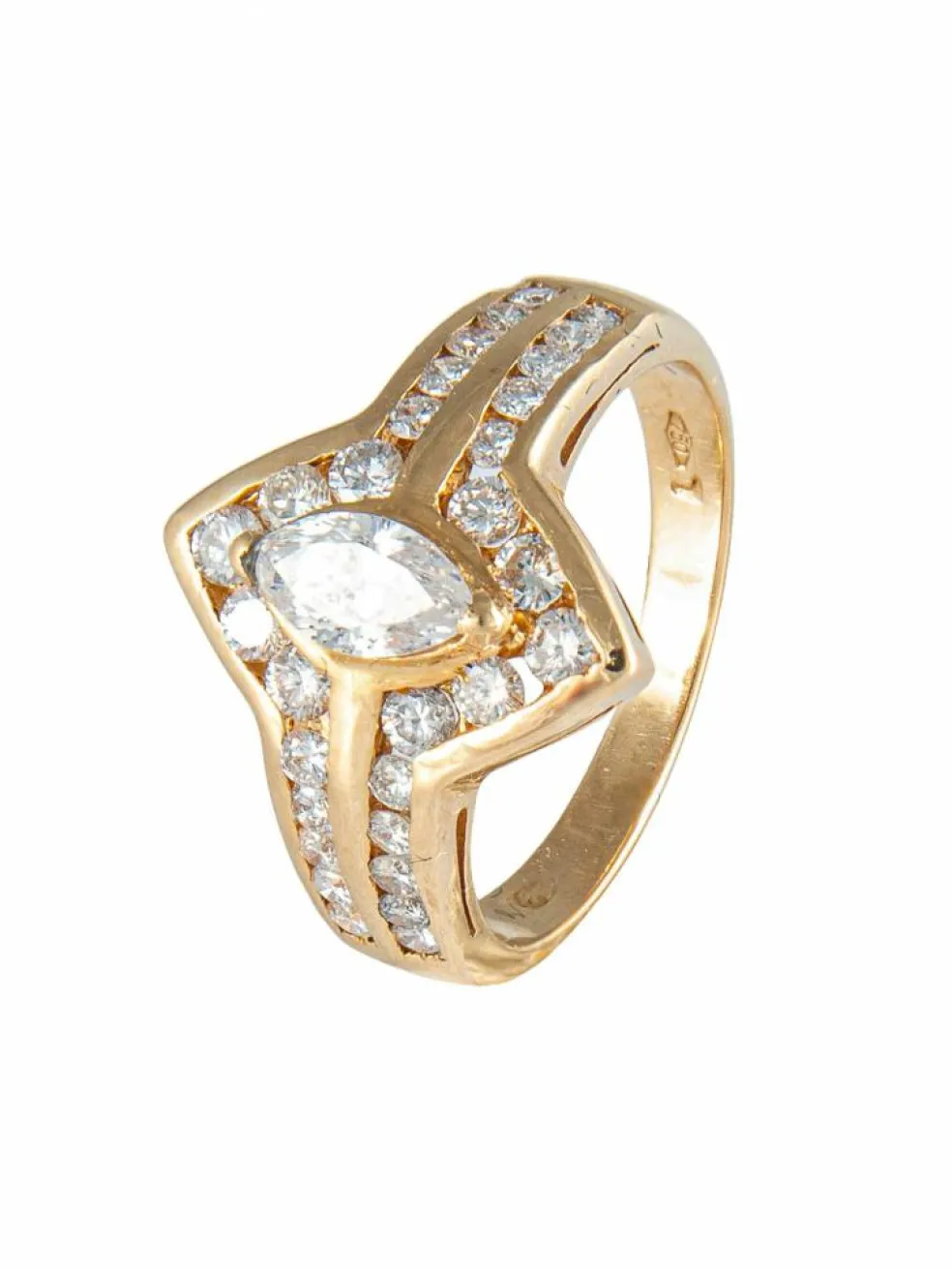 Bague Navette en Diamants, Or Jaune