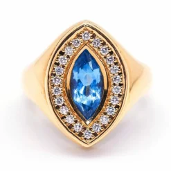 Bague navette en topaze et brillants