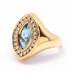 Bague navette en topaze et brillants