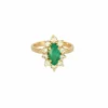 Bague navette, or jaune, diamants et émeraude