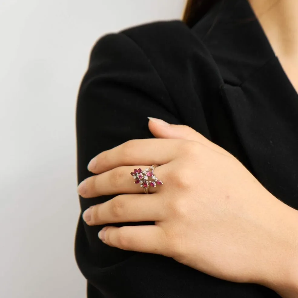 Bague Navette Rubis Diamants
