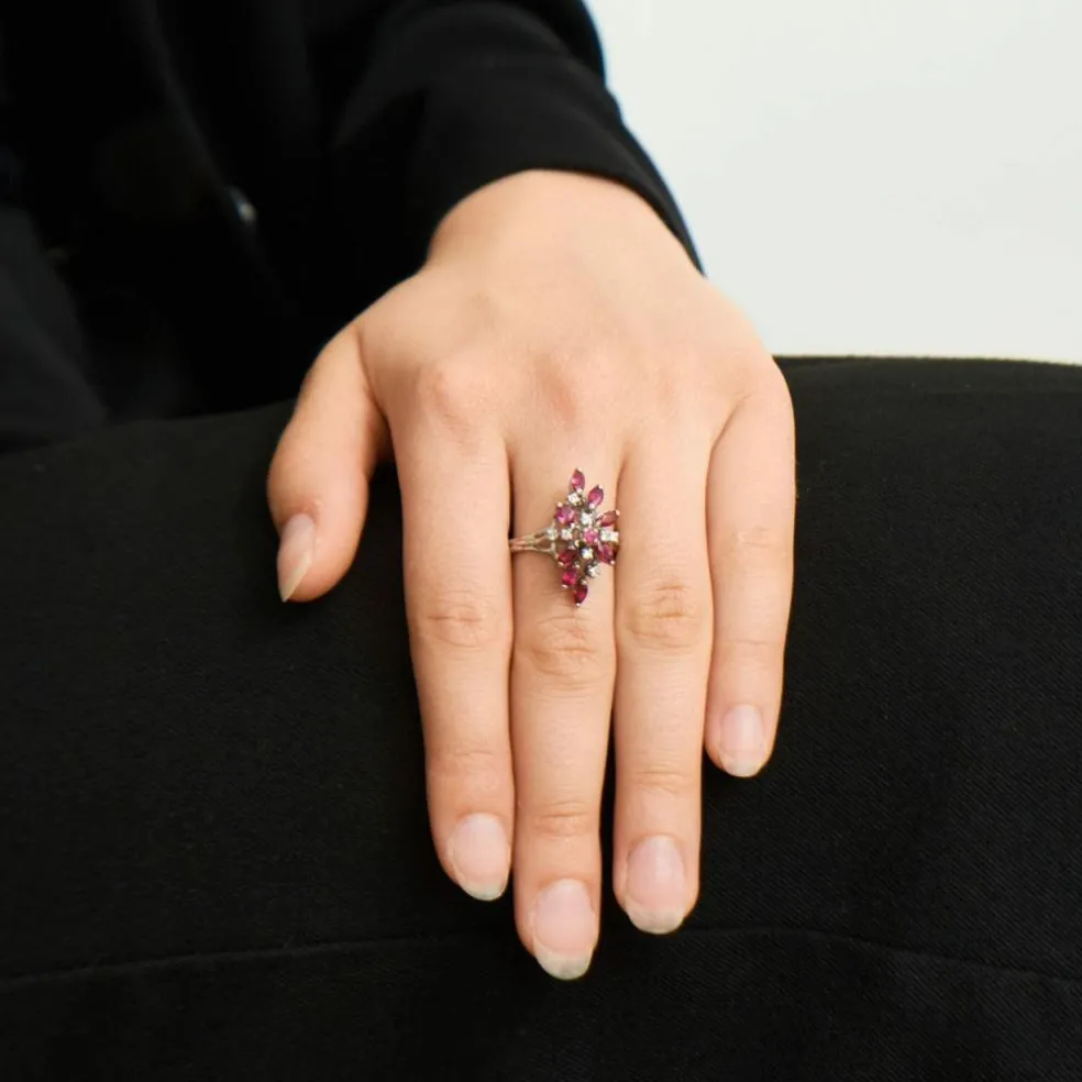 Bague Navette Rubis Diamants