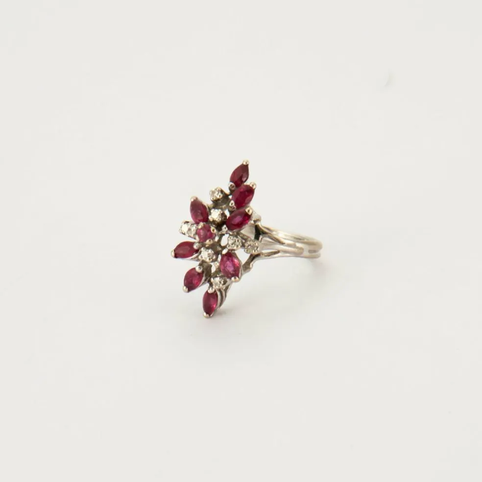 Bague Navette Rubis Diamants
