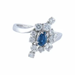 Bague Navette Saphir et Diamants