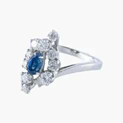 Bague Navette Saphir et Diamants