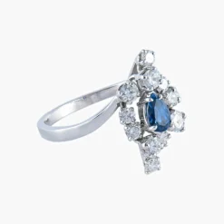 Bague Navette Saphir et Diamants