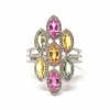 Bague navettes saphirs multicolores diamants or blanc