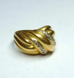 Bague noeud en or jaune gris et diamants