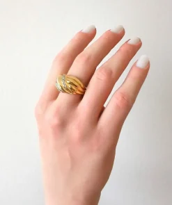 Bague noeud or jaune, or gris et diamants