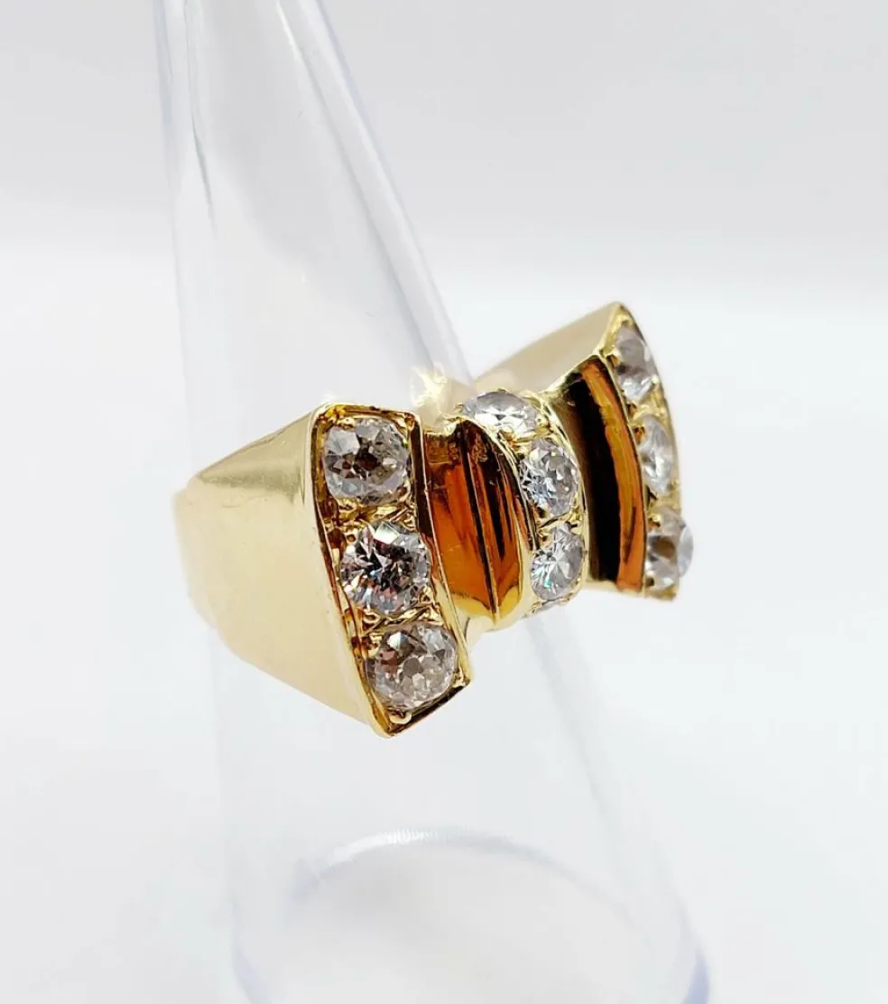 Bague noeud XXL Art Déco or jaune, 2,46 carats de diamant (circa 1950)