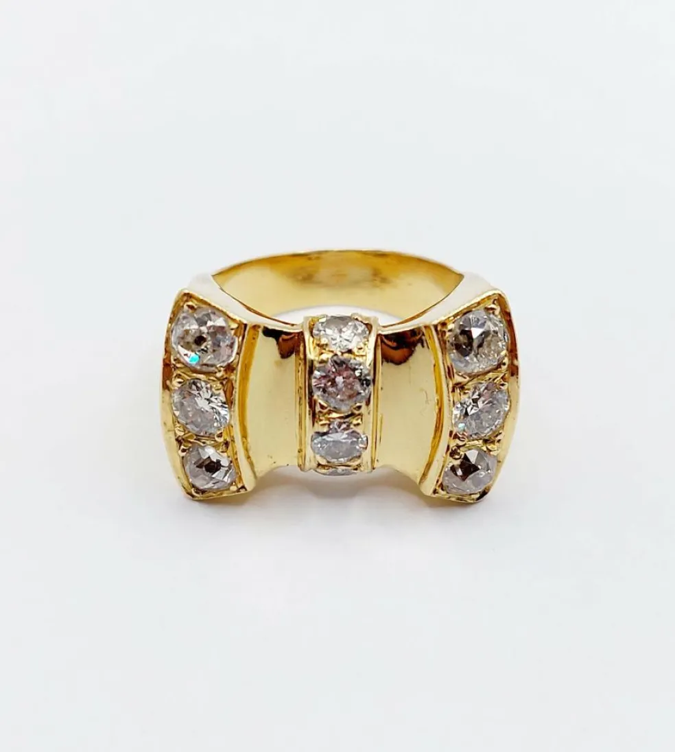 Bague noeud XXL Art Déco or jaune, 2,46 carats de diamant (circa 1950)
