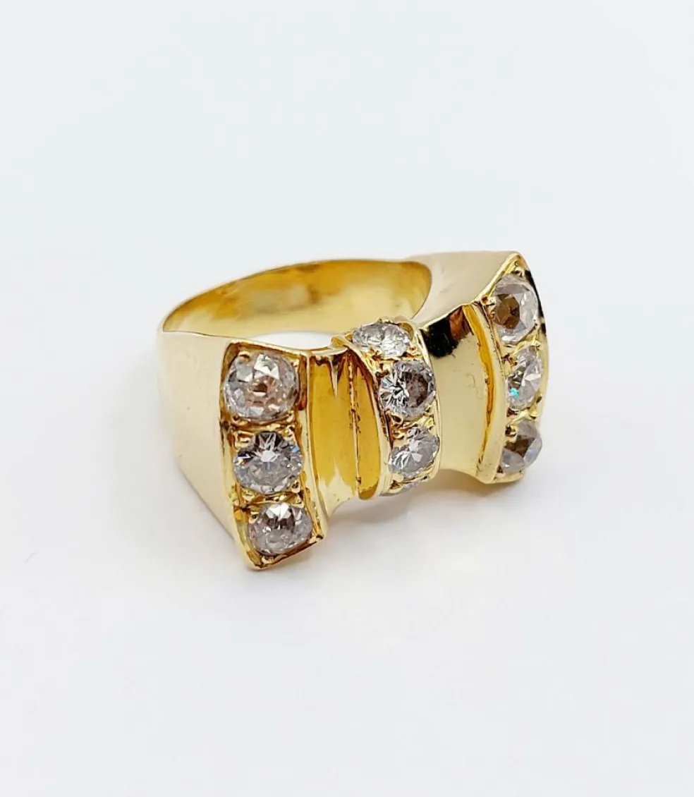 Bague noeud XXL Art Déco or jaune, 2,46 carats de diamant (circa 1950)