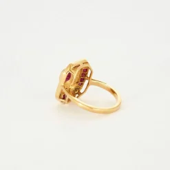 Bague Octogonale en or jaune, rubis, diamants