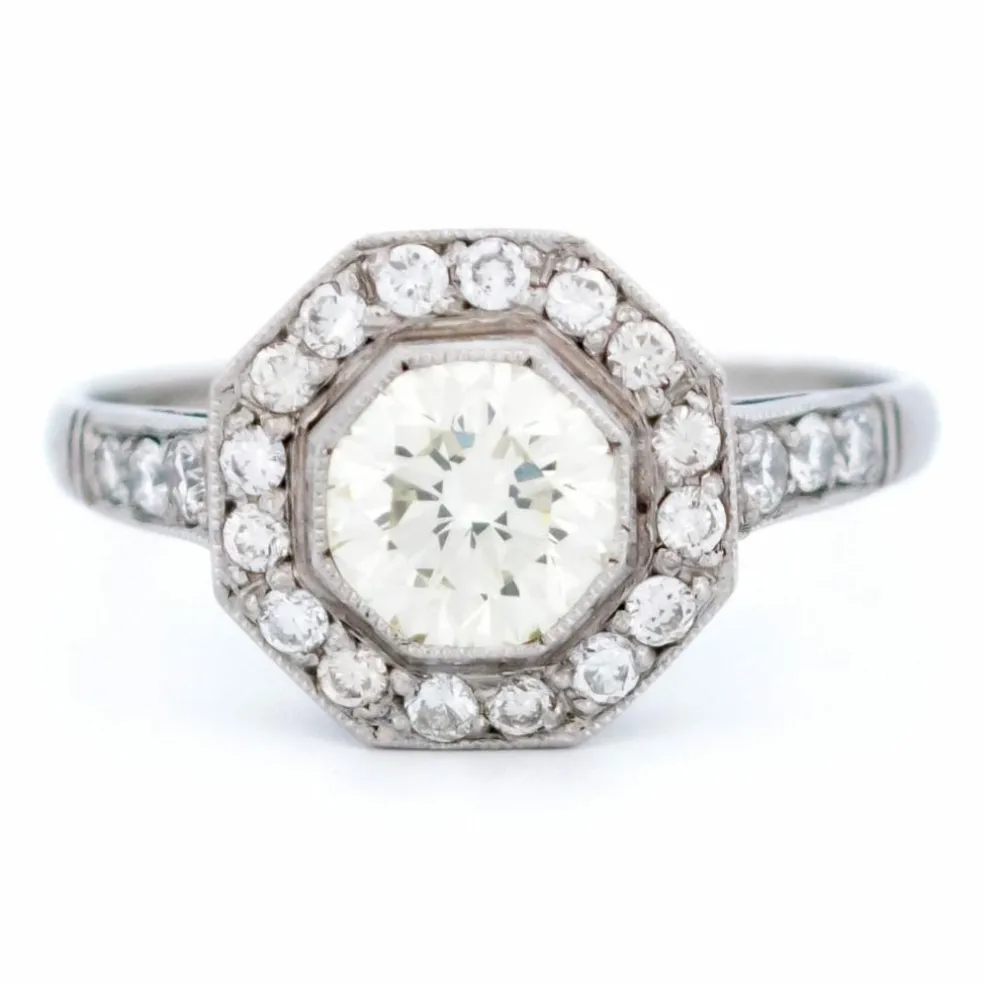 Bague octogonale en platine et diamants
