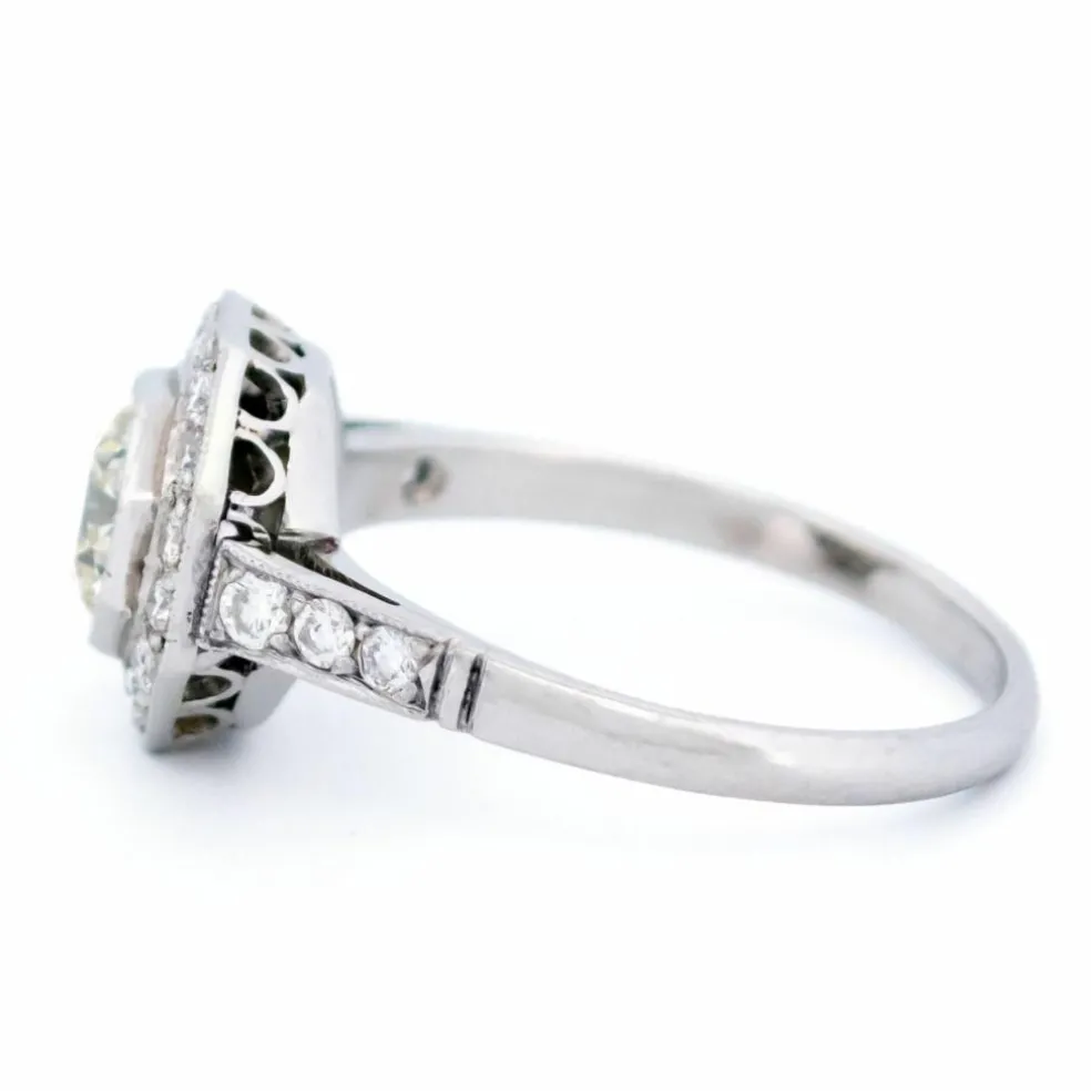 Bague octogonale en platine et diamants
