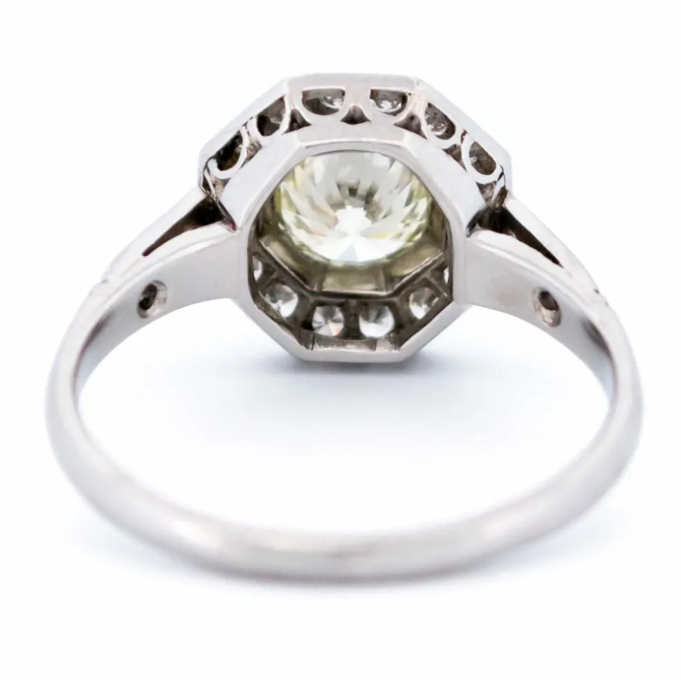 Bague octogonale en platine et diamants