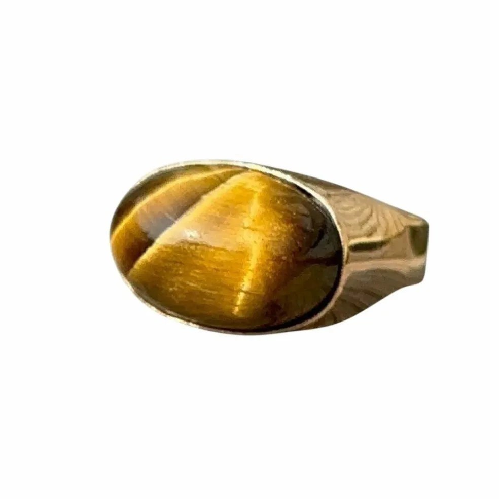 Bague oeil de tigre or jaune 18 carats