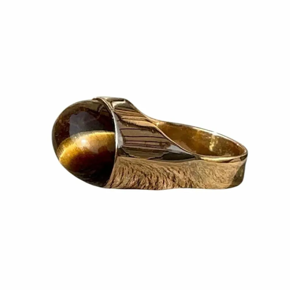 Bague oeil de tigre or jaune 18 carats